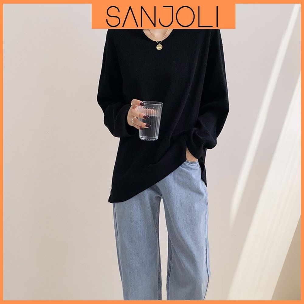 Áo Sweater Tay Dài SANJOLI Áo Len Nữ Dài Tay Cổ Tròn Form Rộng Chất Dày Dặn Cao Cấp Phong Cách Ulzzang Hàn Quốc AO006