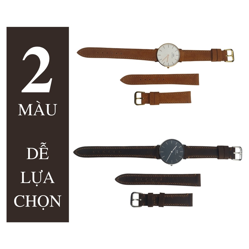 Dây da đồng hồ DW lắp cho Daniel Wellington chính hãng dây TWOSIDE chất liệu da sáp 2 mặt khâu tay