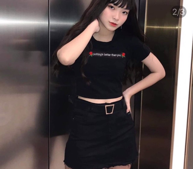Áo croptop thêu hoa hồng ( kèm hình thật + video )