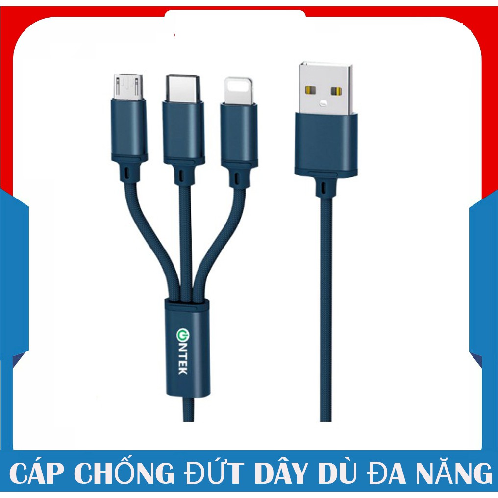 Cáp sạc đa năng chống đứt 3 đầu ONTEK đa năng cao cấp [Iphone - Micro usb - Type C]