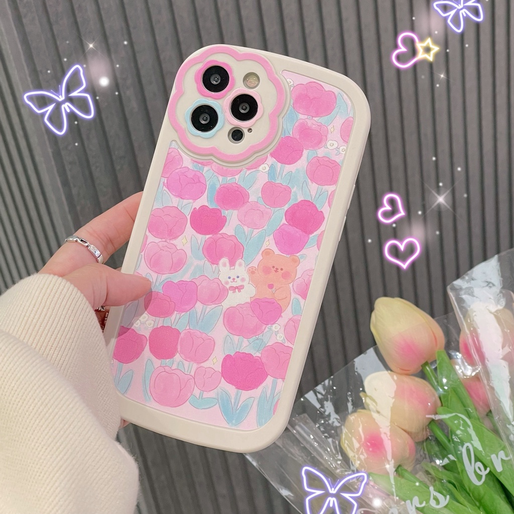 Ốp Điện Thoại Hình Hoa Tulip Gấu Cho Iphone 13 Pro Max Xr X / Xs Xs Max 11 11 Pro 11 Promax 1212 Pro 12pro Max