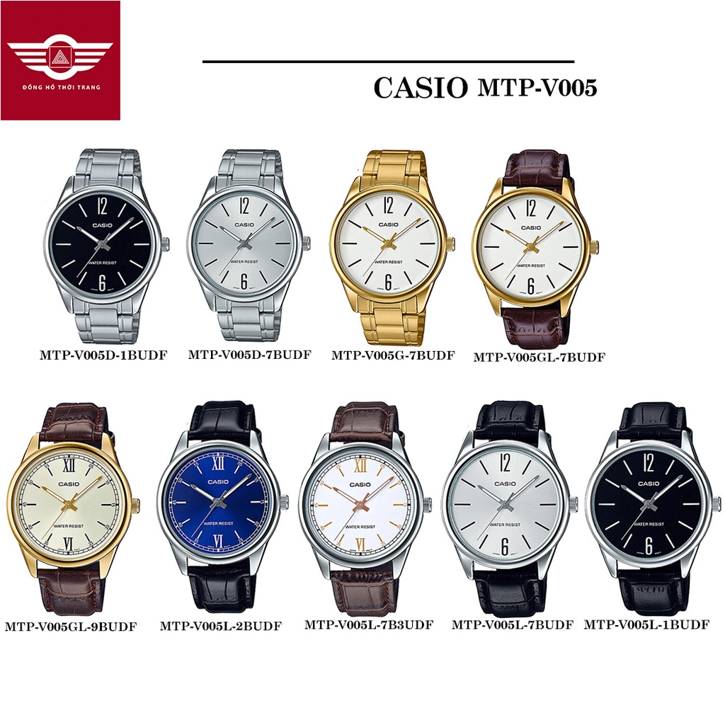 Đồng hồ nam dây da, dây kim loại Casio MTP-V005 (40mm) chính hãng Anh Khuê