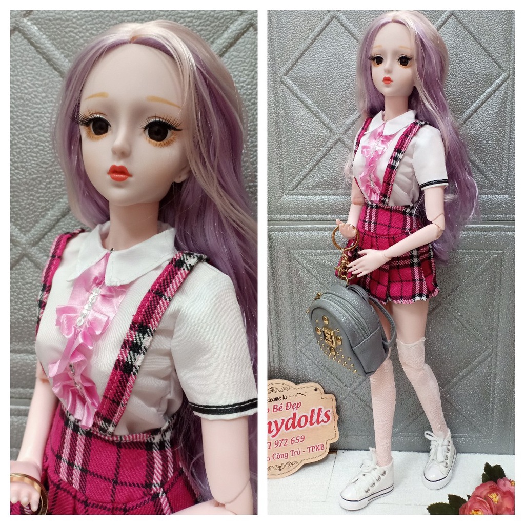 Búp bê nữ sinh cao 60cm kèm váy ,giày,balo đi học