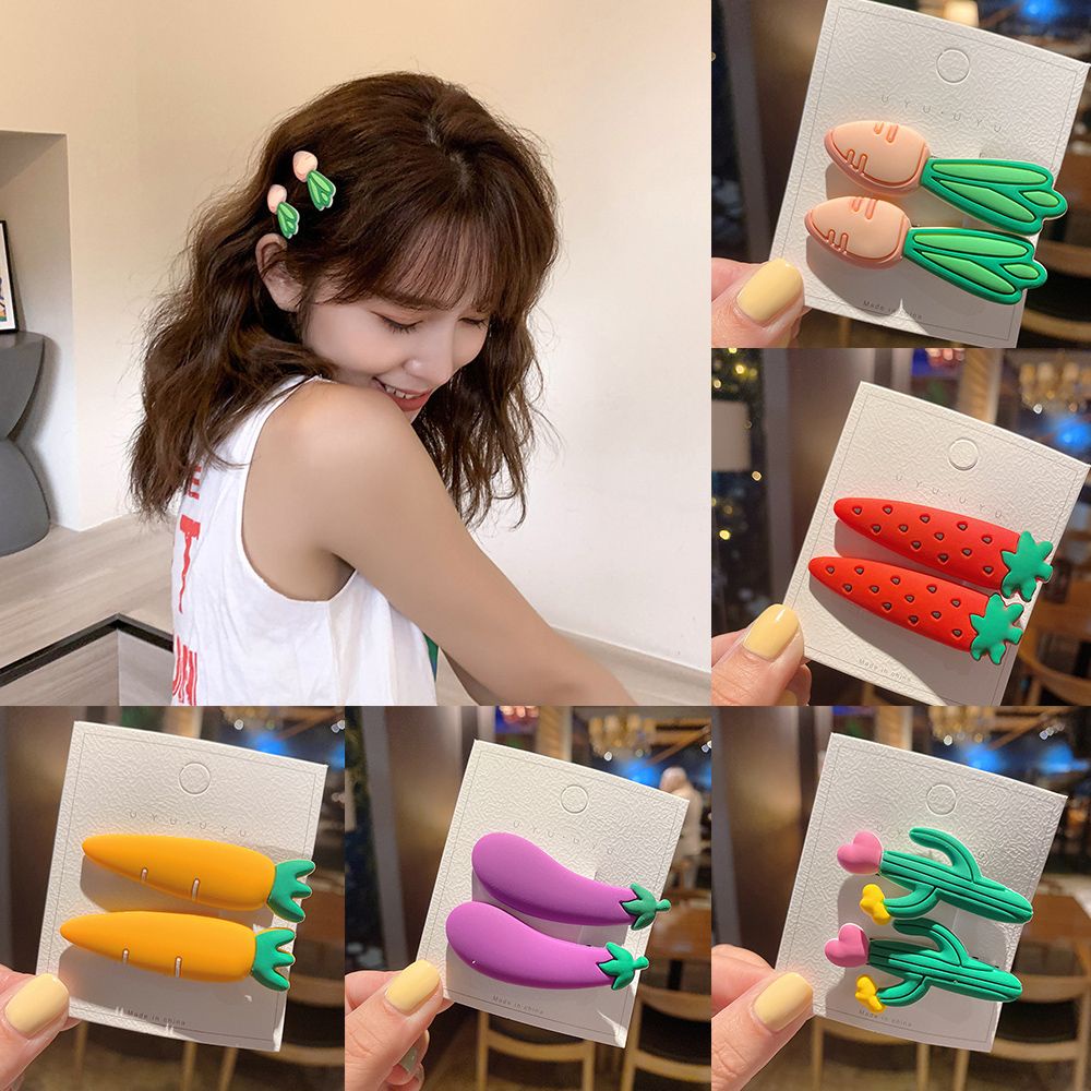 1 cặp kẹp tóc nhiều màu sắc họa tiết rau củ dễ thương cho nữ