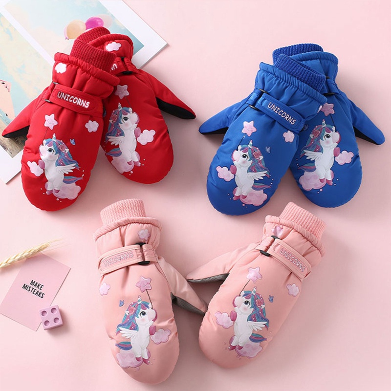 Găng Tay Giữ Ấm Chống Trượt Chống Thấm Nước In Họa Tiết Hoạt Hình Kỳ Lân Dành Cho Các Bé 2-5 Tuổi