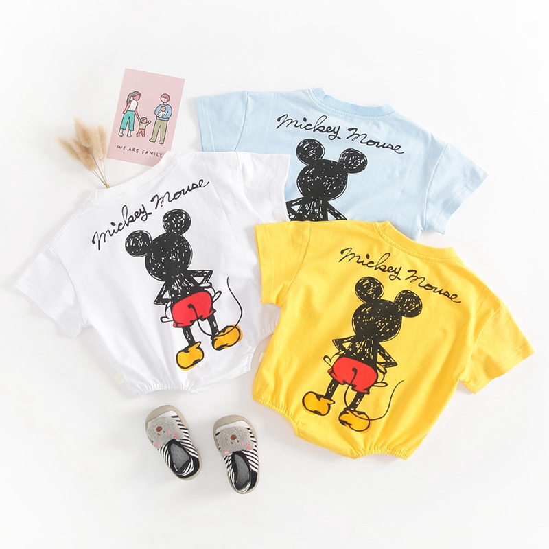 Bộ Áo Liền Quần Tam Giác In Hình Chuột Mickey Cho Bé