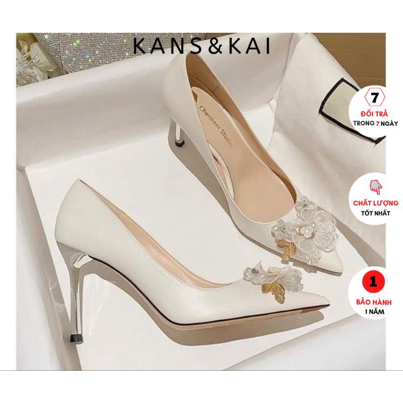 Giày cô dâu cao gót màu trắng, giày cưới KANS & KAI đính hoa  888-x53