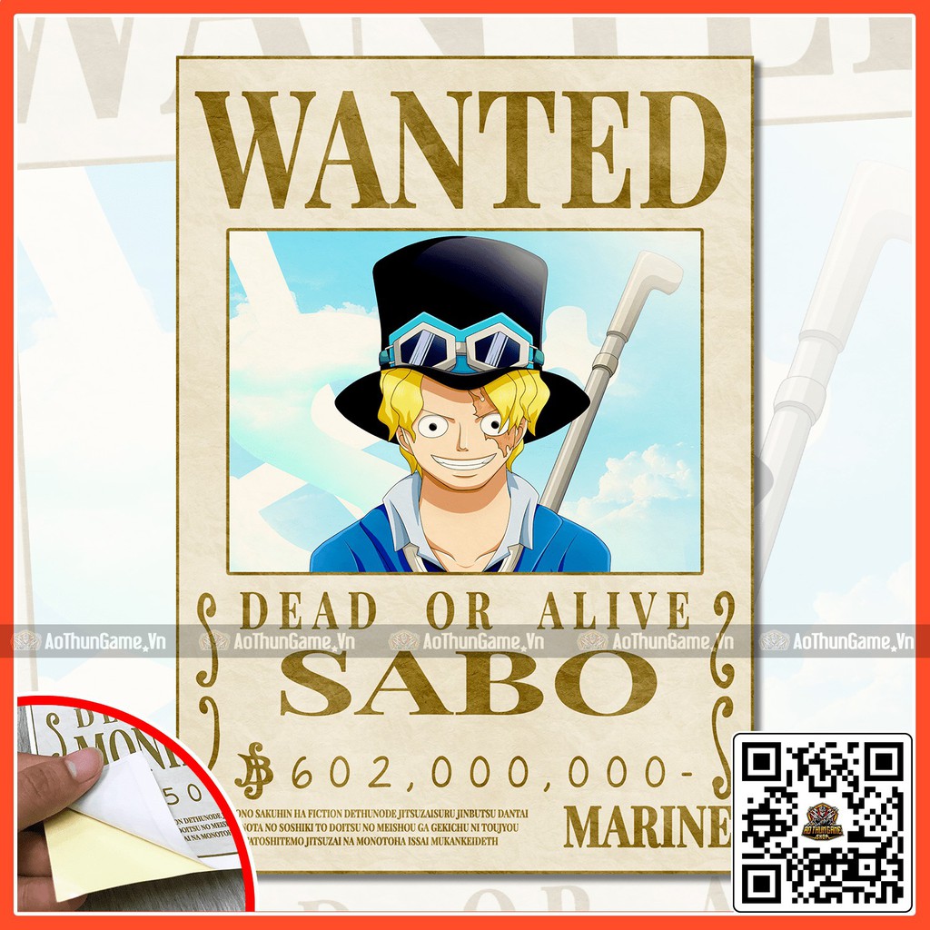 Poster One Piece Sabo / Poster  truy nã One Piece / Hình dán tường Full HD mới nhất (Shop AoThunGameVn)
