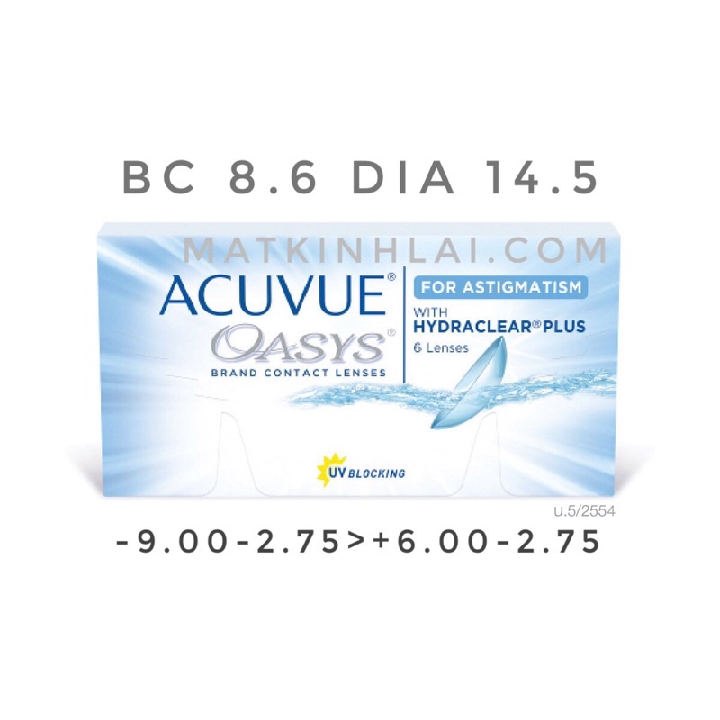 Tặng ngâm (8.6/14.5) Kính áp tròng 2 tuần cận &gt;9 viễn &gt;6 loạn 275 ACUVUE Oasys (Johnson &amp; Johnson)