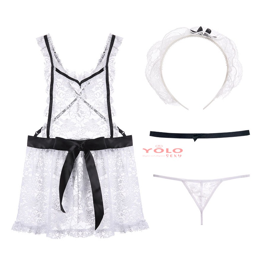 Đồ lót ren sexy nữ - Cosplay hầu gái gợi cảm màu trắng đủ phụ kiện cao cấp Yolo Sexy CP08 | BigBuy360 - bigbuy360.vn