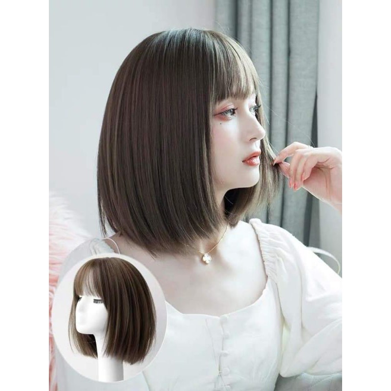Tóc giả nữ nguyên đầu ngắn chất tơ cao cấp