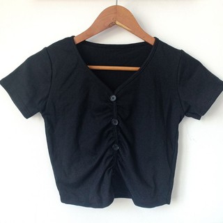 Áo Croptop Nhún Ngực Nút Tôn Dáng Mẫu Mới Ulzzang A7-1 Laca Store