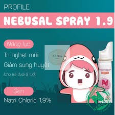 Dung dịch xịt mũi ưu trương cho trẻ từ 3 tháng tuổi Nebusal spray baby 1.9% chai 50ml làm sạch mũi trường hợp nghẹt mũi