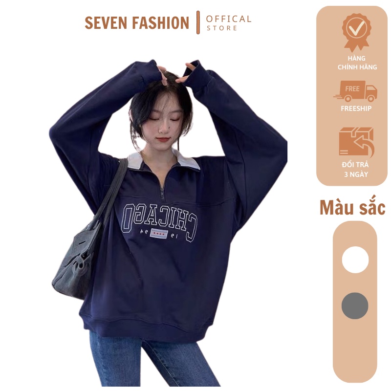 Áo dài tay nữ form rộng Khóa Cổ Chicago 1994 áo sweater nữ chất nỉ ngoại mềm mịn G062