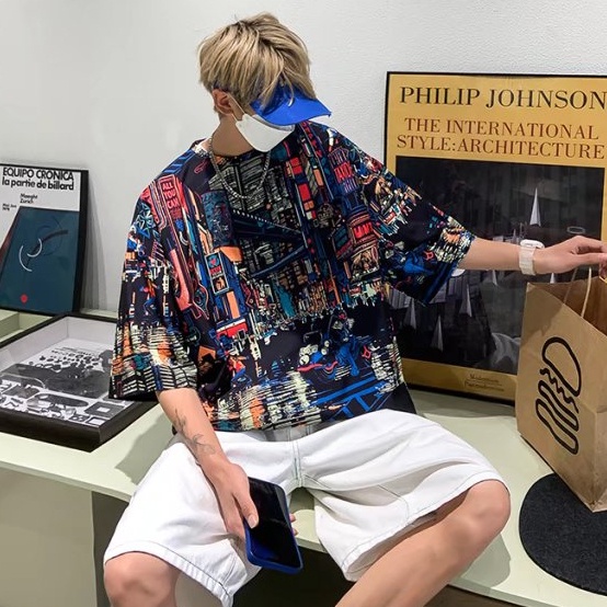 ✦AFFLIGA✦Áo Thun Tay Ngắn Cổ Tròn Dáng Rộng In Họa Tiết Phong Cách Hip hop Thời Trang Mùa Hè Cho Nam Và Nữ