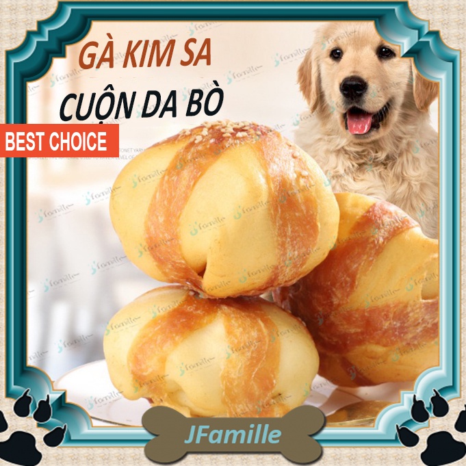 Snack Sạch Răng Miệng JFamille, Gà Kim Sa Cuộn Da Bò. Giảm Stress & Chống Cắn Phá. JF149
