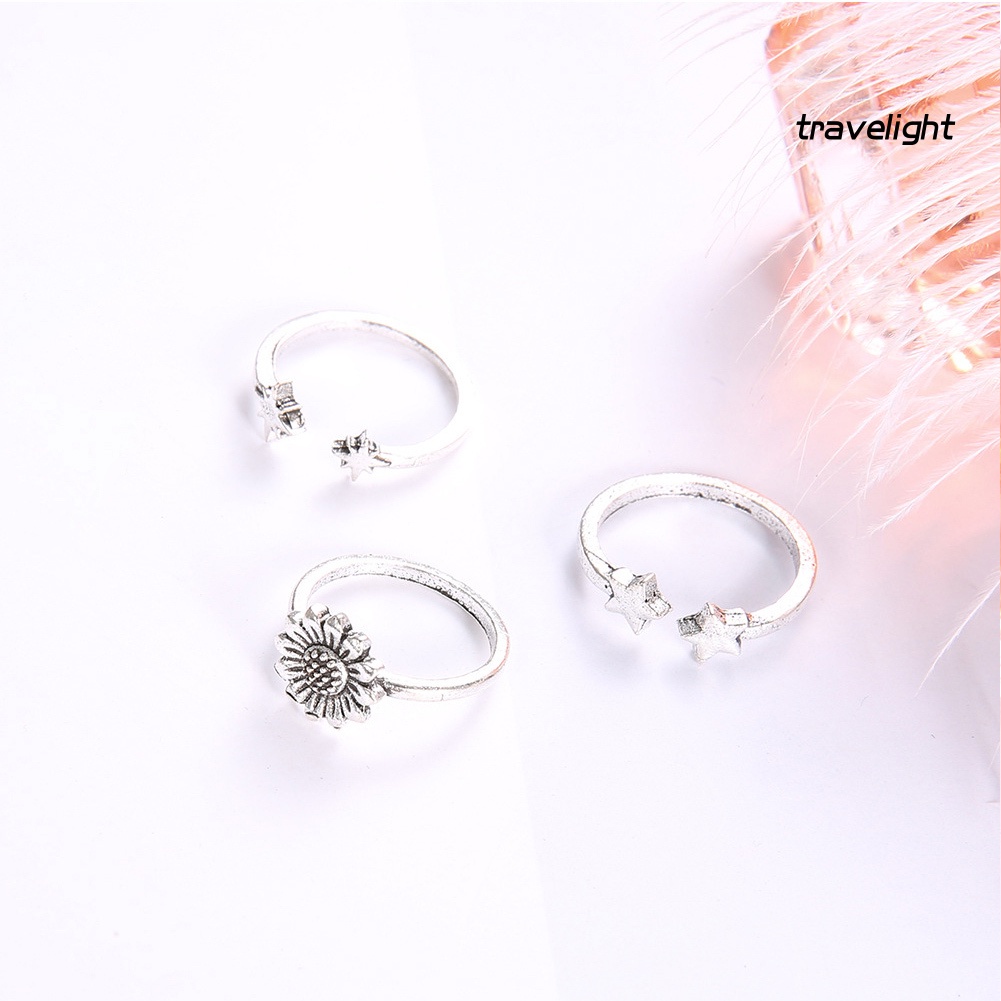 (Travelight) Set 3 Nhẫn Đeo Khớp Ngón Tay Họa Tiết Hoa Hướng Dương Phong Cách Bohemian Cho Nữ