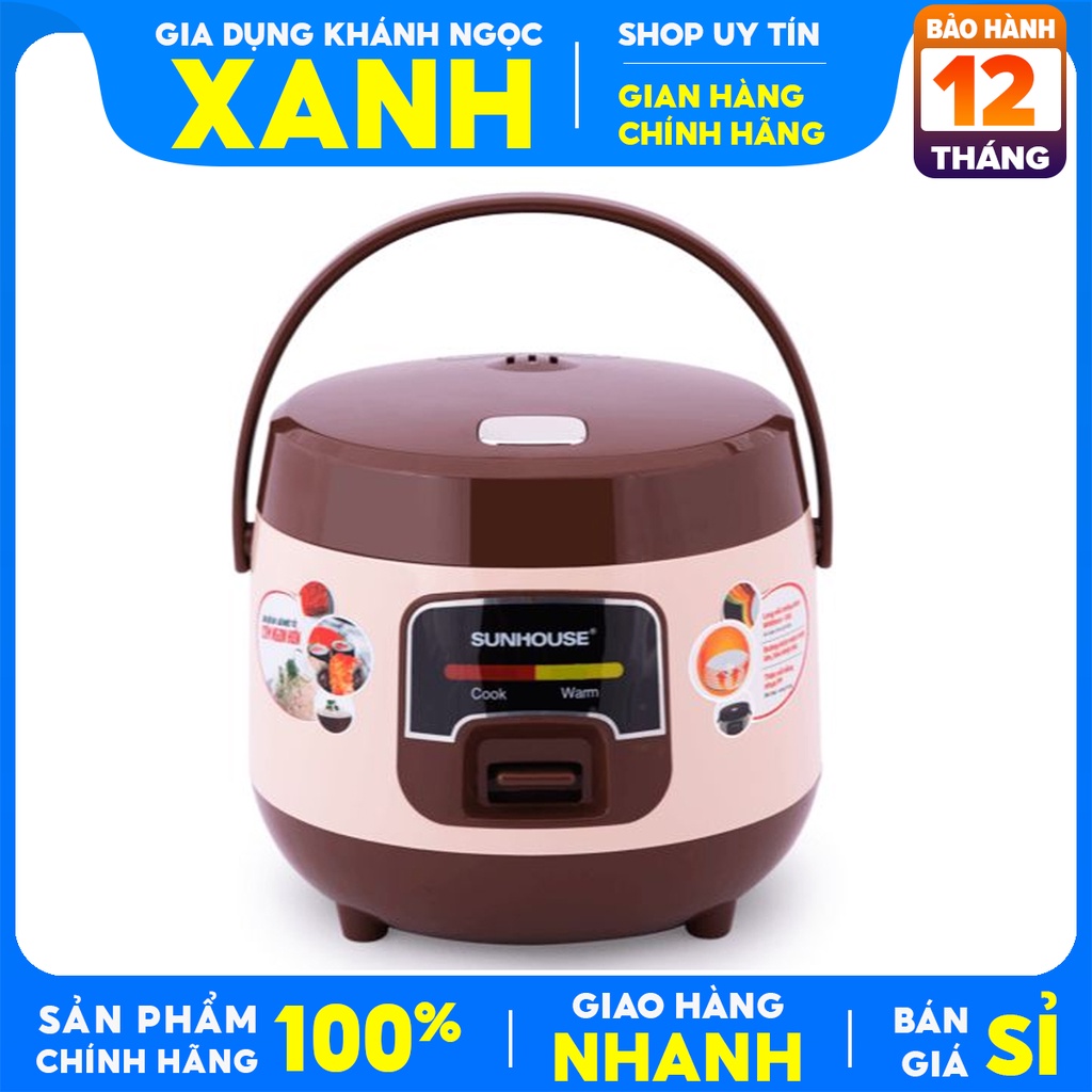 Nồi cơm điện nắp gài Sunhouse 1 lít SHD8208C- Mới 100% ,Lòng nồi 2 lớp dày 1.35 mm phủ chống dính Whitford