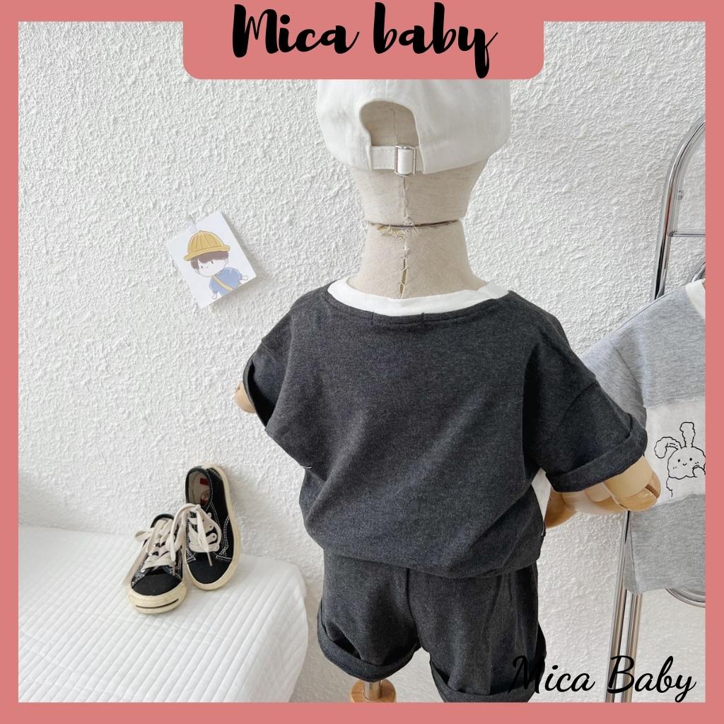 Bộ quần áo cộc tay cho bé chất cotton phối thân in hình gấu Mica baby QA17