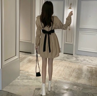 Set đầm sơ mi phối áo cột nơ sau - S5U
