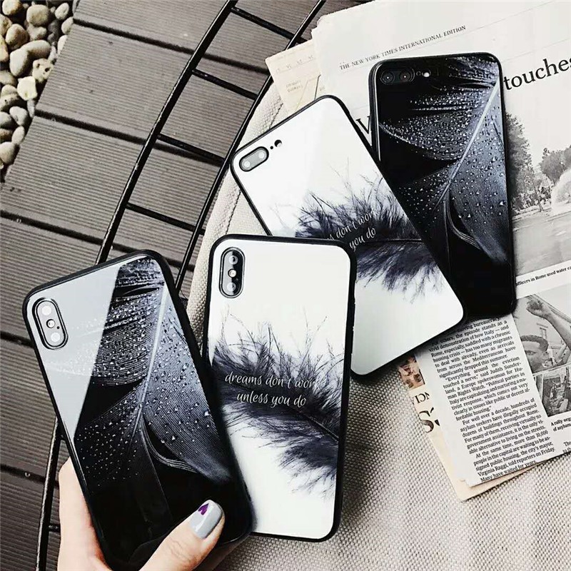 [SALE SỐC] ốp lưng iphone mặt lưng kính hình lông vũ 6 7 8 7plus 8 plus xs xr xsmax 11 12 13 pro max k235