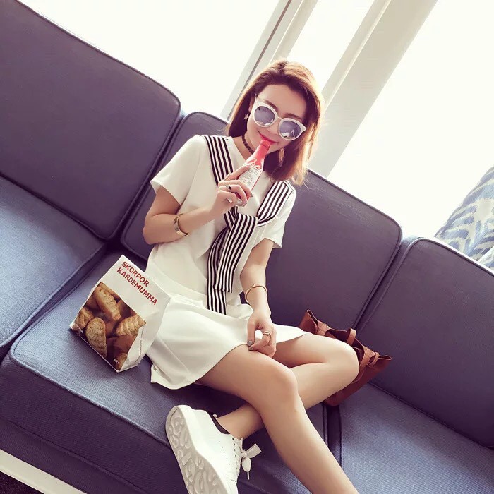 Đầm nữ dáng xuông chất thun pha nylon co dãn có 2 màu trắng,đen Tmost 70
