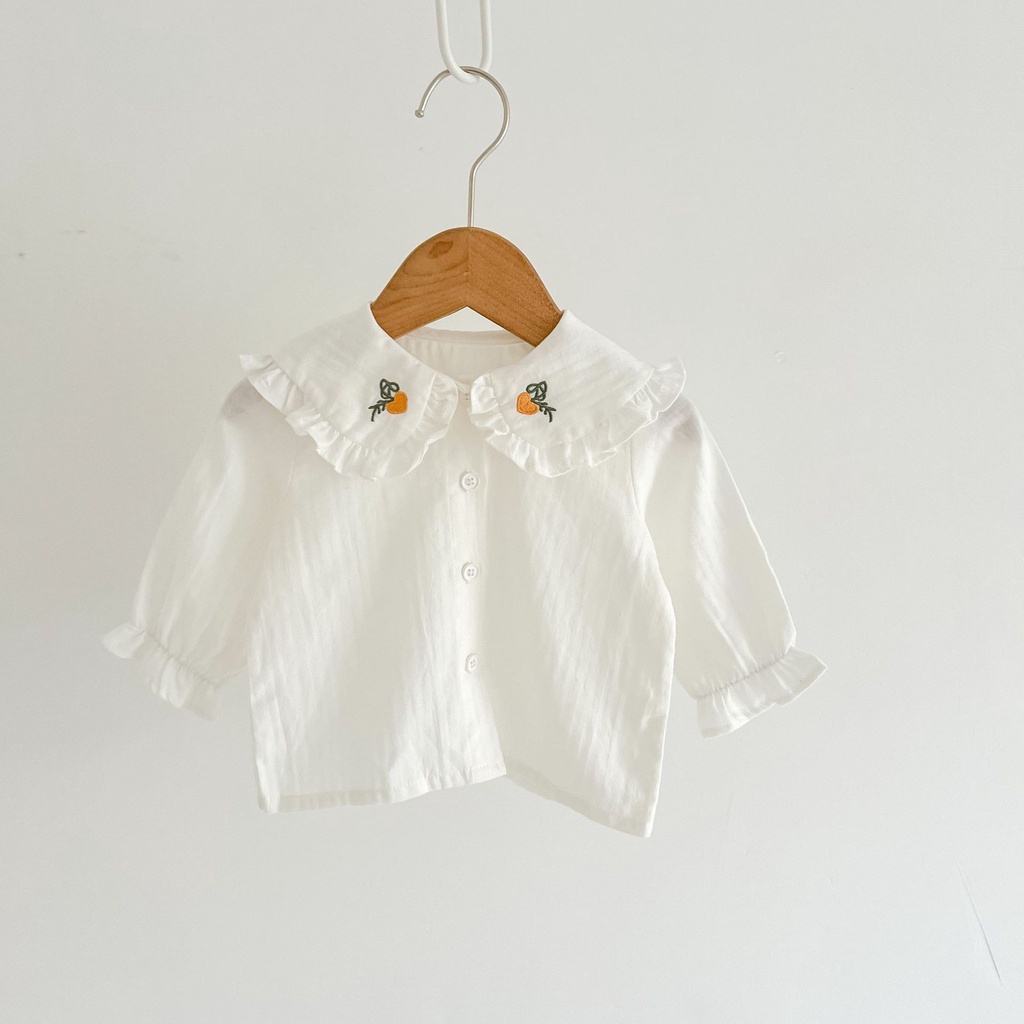 Áo Sơ Mi Cotton Trắng Cổ Bẻ Mùa Thu Cho Bé Gái 3-6-12 Tháng Tuổi 6A17 2022