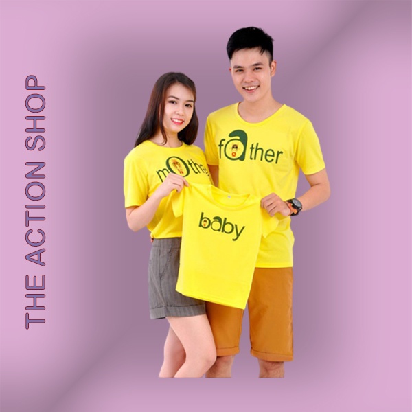 Áo thun đồng phục gia đình 3/4/5 người giá rẻ mẫu dễ thương màu vàng thun cotton mềm mịn GD0043V Bin Action