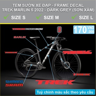 Tem decal dán sườn xe đạp địa hình trek marlin 5 2022 xám/gray | mtb frame decal | cyclewrap