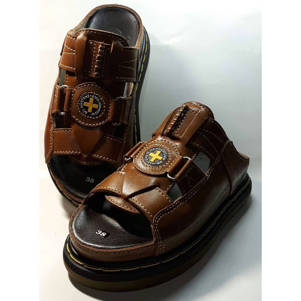 Dép Nam quai ngang Doctor Dr.Martens da bò cao cấp hàng VNSX -Đế Lót Da Bò- Mã D1