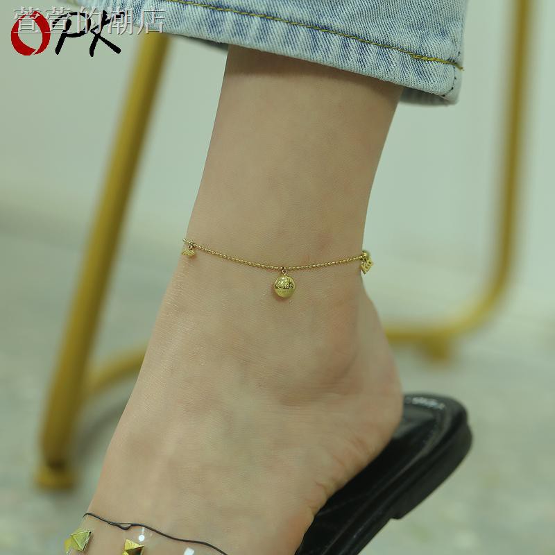 Lắc Chân Thép Titan Đính Hạt Tròn Đơn Giản Phong Cách Hàn Quốc Cho Nữ | BigBuy360 - bigbuy360.vn