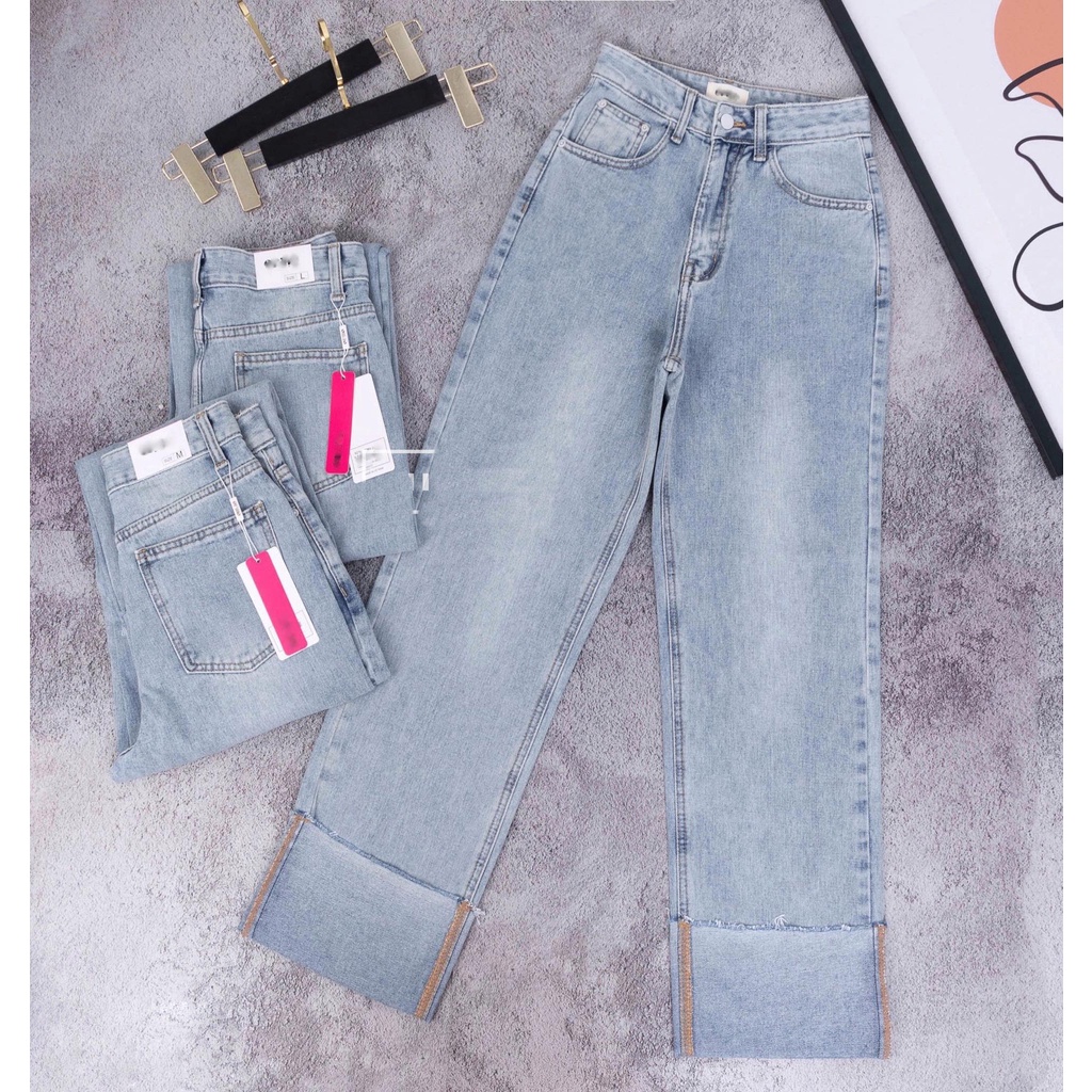 [VIDEO+FREESHIP ] QUẦN JEANS ỐNG SUÔNG CO GIÃN NỮ GẬP GẤU MÀU XANH NHẠT ĐẬM TÔN DÁNG HOT HIT THỜI TRANG HADI