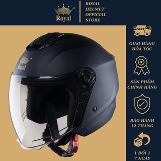 Mũ bảo hiểm 3/4 có kính Royal XH01 màu đen mờ chính hãng