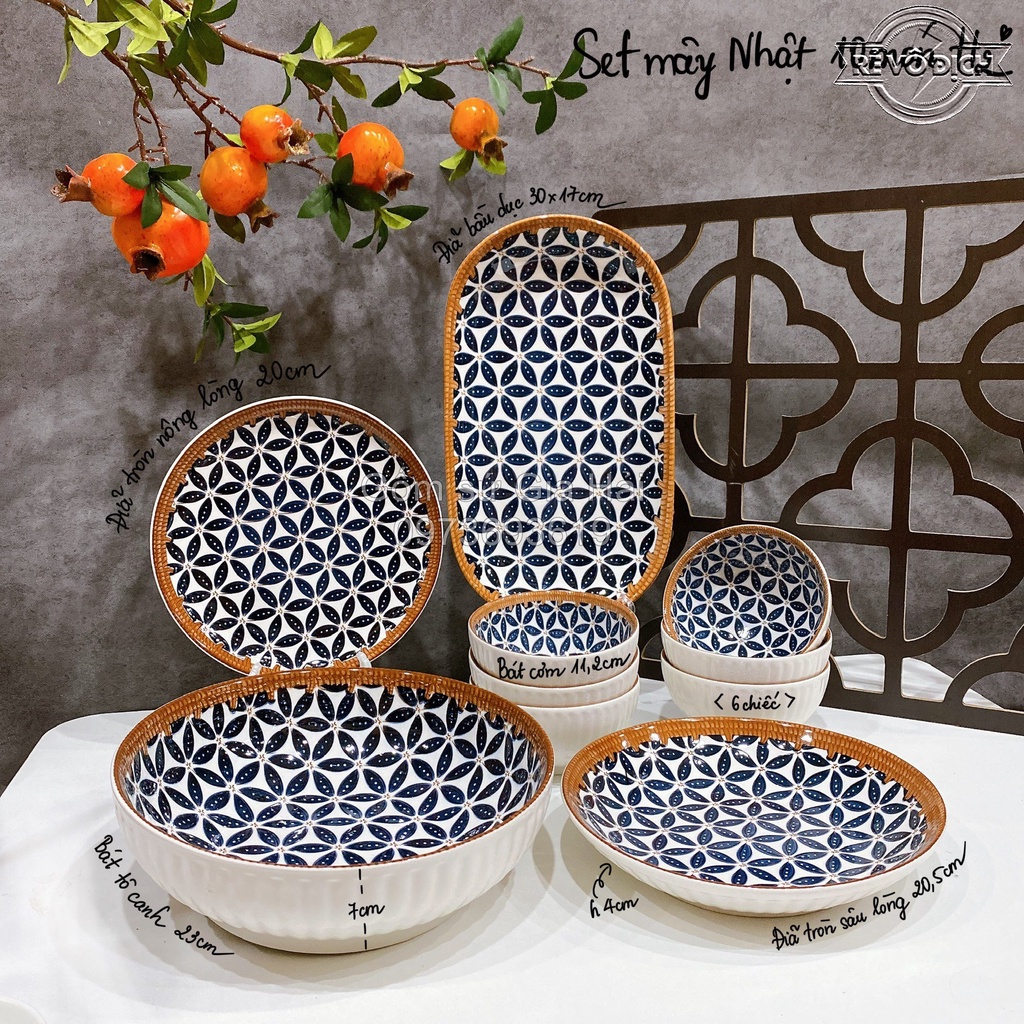 Bộ Bát đĩa decor, Bát sứ Bát ăn cơm, Bộ chén dĩa sứ Dễ thương cao cấp sét Mây Nhật 10 món H2 siêu đẹp