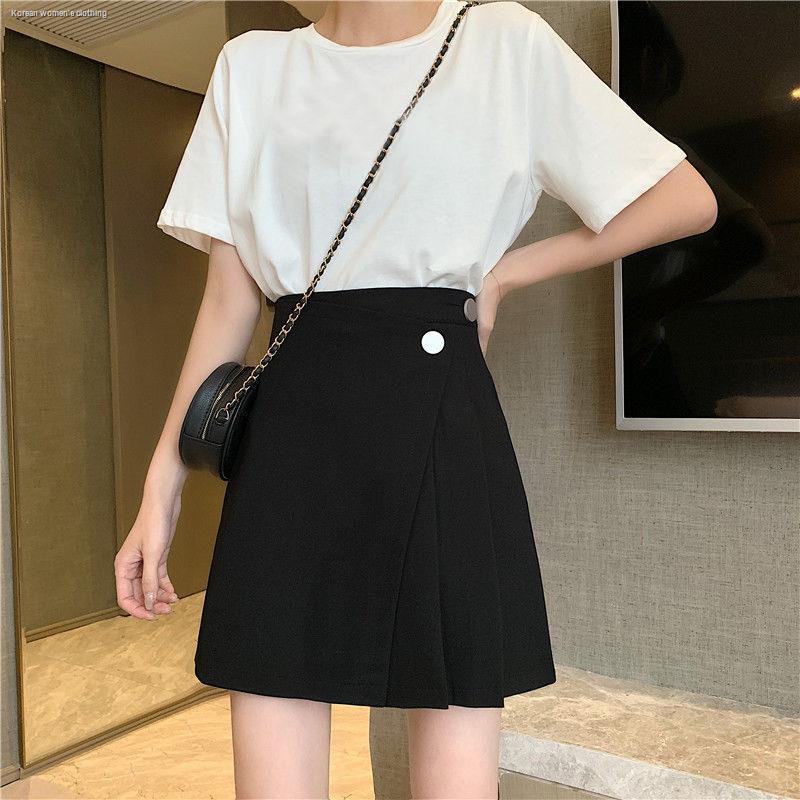 Half-length skirt female spring and summer new high waist slim pleated black suit A-line bag hip short trendy