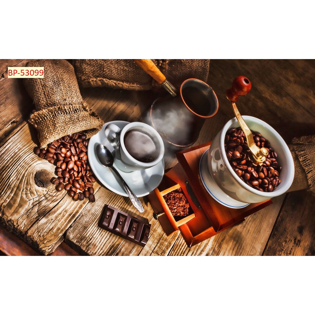 Tranh dán tường Quán Cafe, Trà Sữa, Trang Trí Cửa Hàng 3D khổ lớn