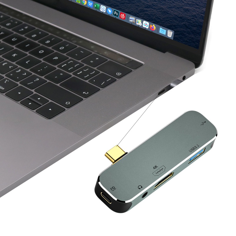 Hub 5 Cổng USB 3.1 2.0 Mở Rộng 3.5mm HDMI Bằng Hợp Kim Nhôm