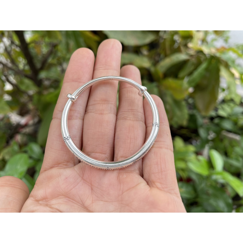 Vòng Bạc S990 khắc Om mani Padme Hum câu chú quan âm cho bé và Mẹ