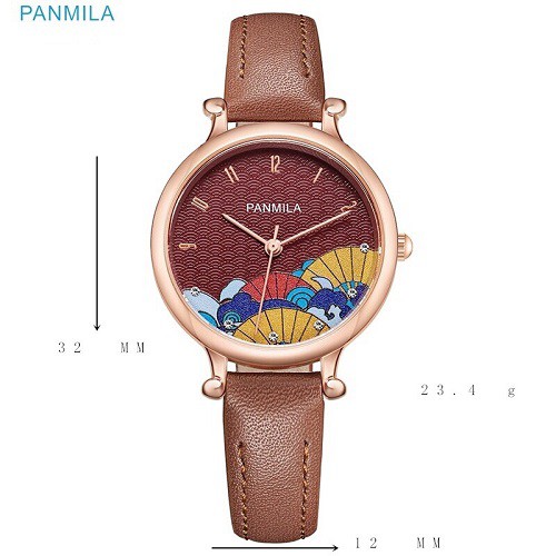 [NHẬP KHẨU]Đồng hồ đeo tay Panmila 0510 mặt tròn,dây da, chống nước thời trang sang trọng cho nữ