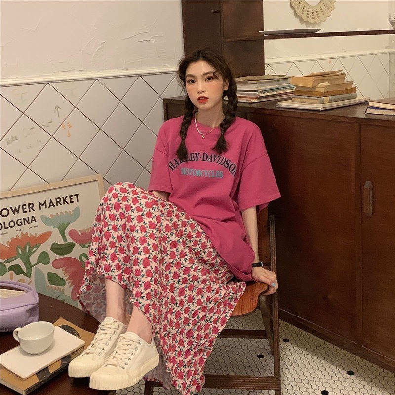 Set Áo Thun Ngắn Tay Và Chân Váy Hoa Thời Trang Dành Cho Nữ