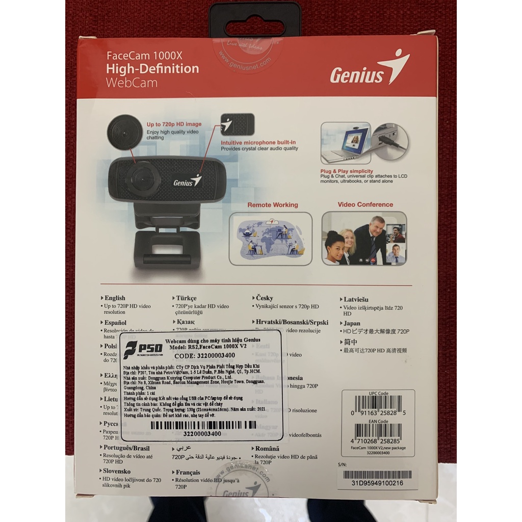 Webcam máy tính học online 720p, webcam có kèm micro Genius Facecam 1000X V2 720p