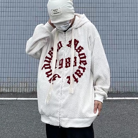 Áo khoác hoodie ZHELIHANGFEI tay dài dáng rộng có khóa kéo phong cách Mỹ đi học dễ phối đồ thời trang