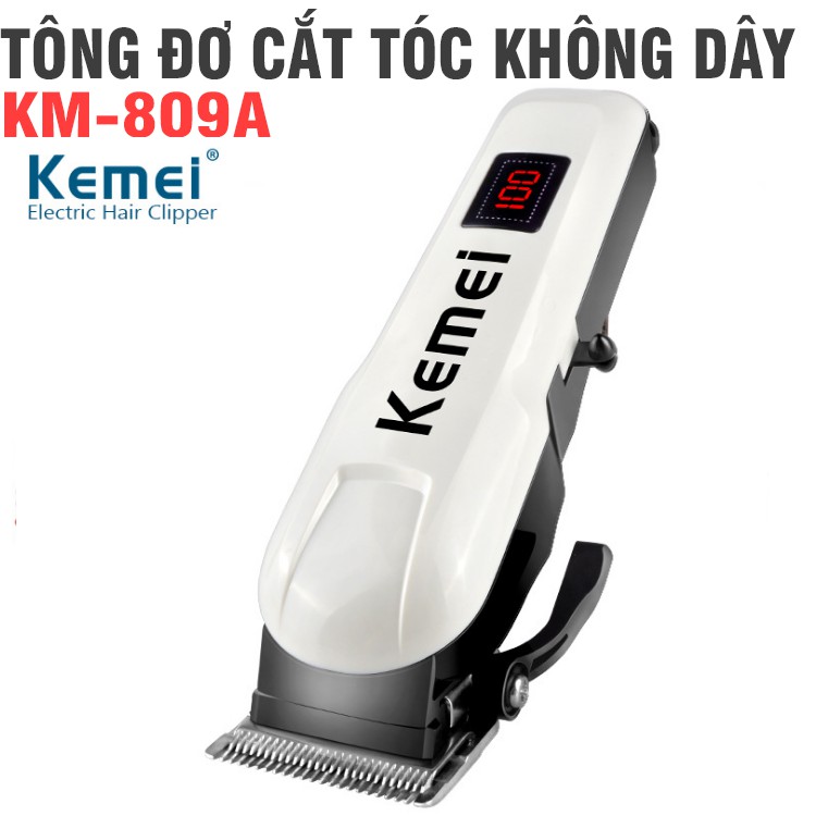 Tông đơ cắt tóc pin sạc chuyên nghiệp cao cấp Kemei KM-809A Màn hình hiển thị đèn led tặng kèm 4 lược căn độ dài