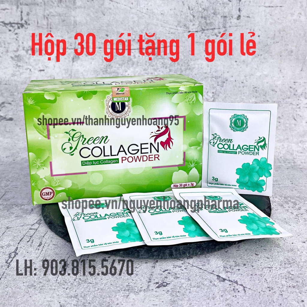 Diệp lục green collagen hỗ trợ làm đẹp da trắng da bổ sung vitamin khoáng chất từ rau xanh giảm táo bón 30gói tặng 1 gói