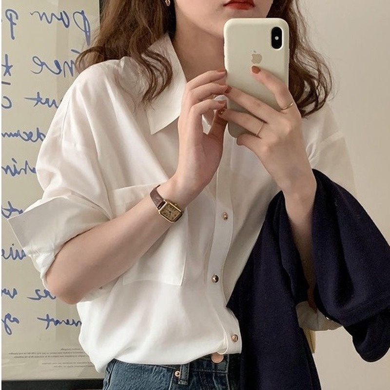 Áo Sơ Mi Tay Dài Cài Nút Vàng Thời Trang Hàn Quốc 21903