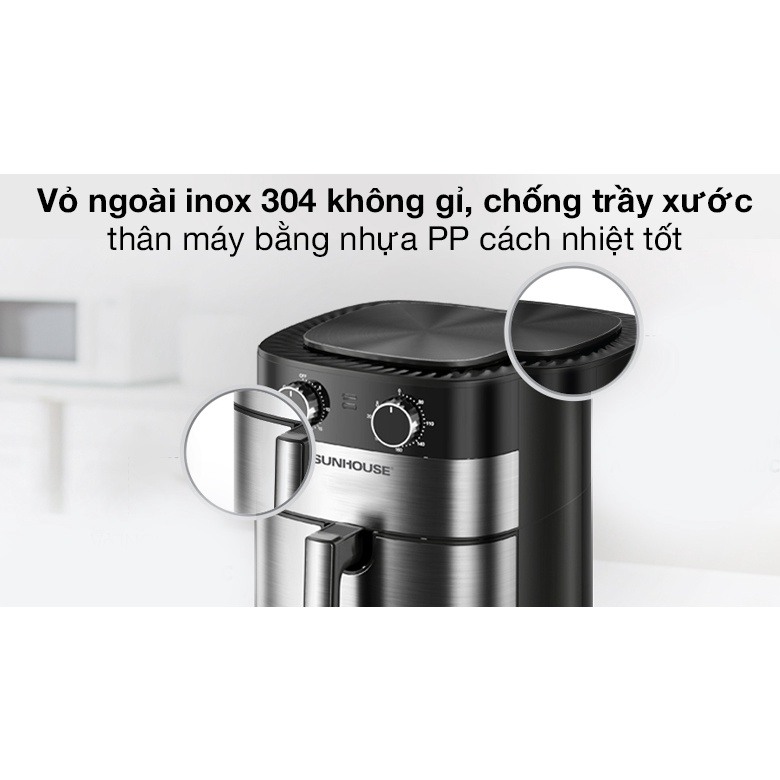 Nồi chiên không dầu cơ Sunhouse SHD4026 1750W dung tích 6L giảm chất béo trong đồ ăn bảo vệ sức khỏe - HAPOS