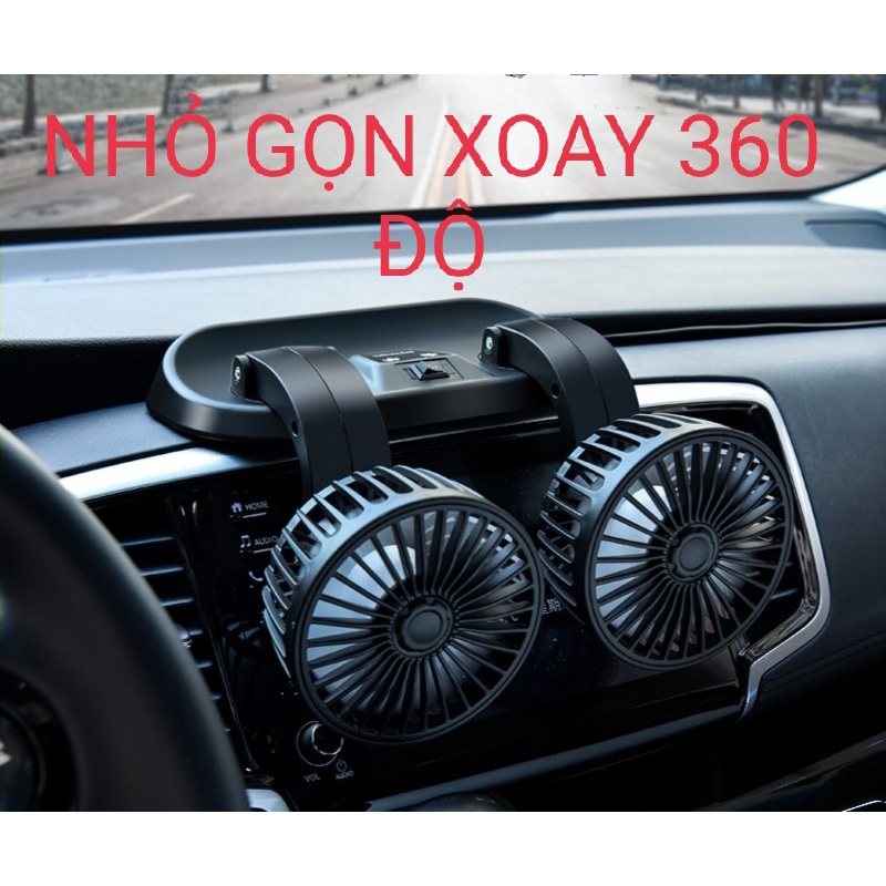 Quạt Đôi Mini Xoay 360 Độ Cổng USB Dùng Cho Ô Tô 12V/24V, Bàn Làm Việc văn phòng 2 tốc độ gió F410