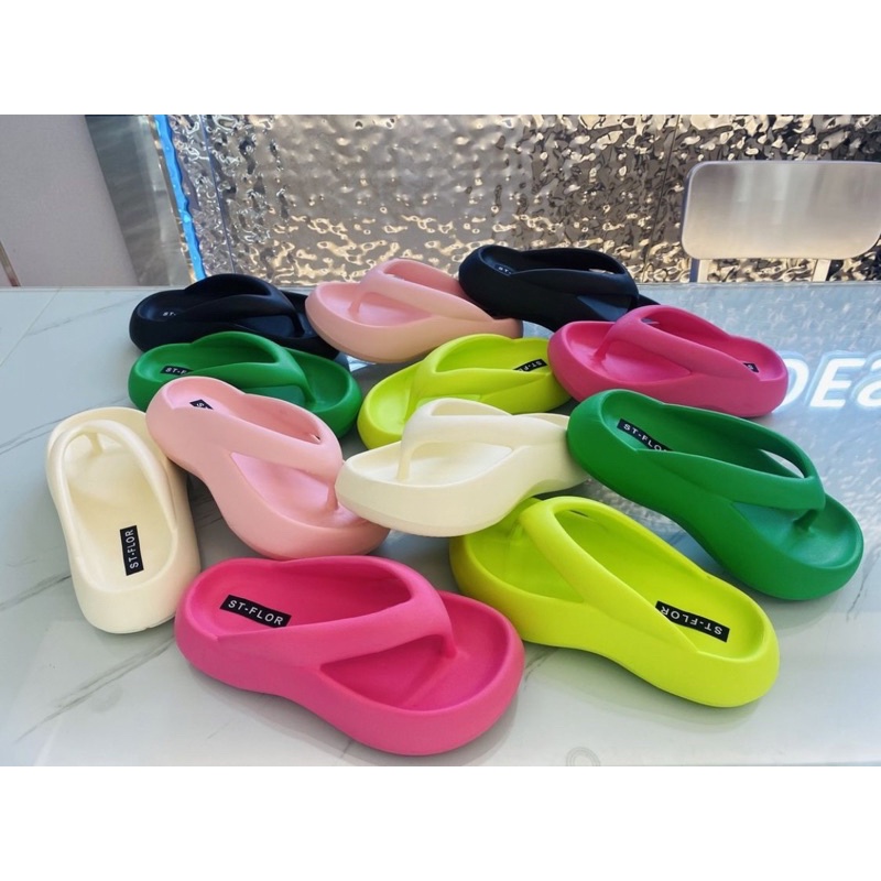 Mã 19FL5530 giảm 8k dép xỏ ngón đế dày nhiều màu sắc, màu neon cá tính, dép đi mưa cao su đúc nguyên khối