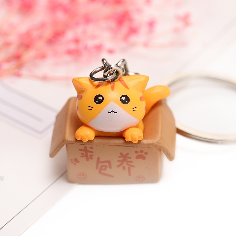 Móc khóa mèo con trong hộp thú cưng treo balo túi xách chìa khóa