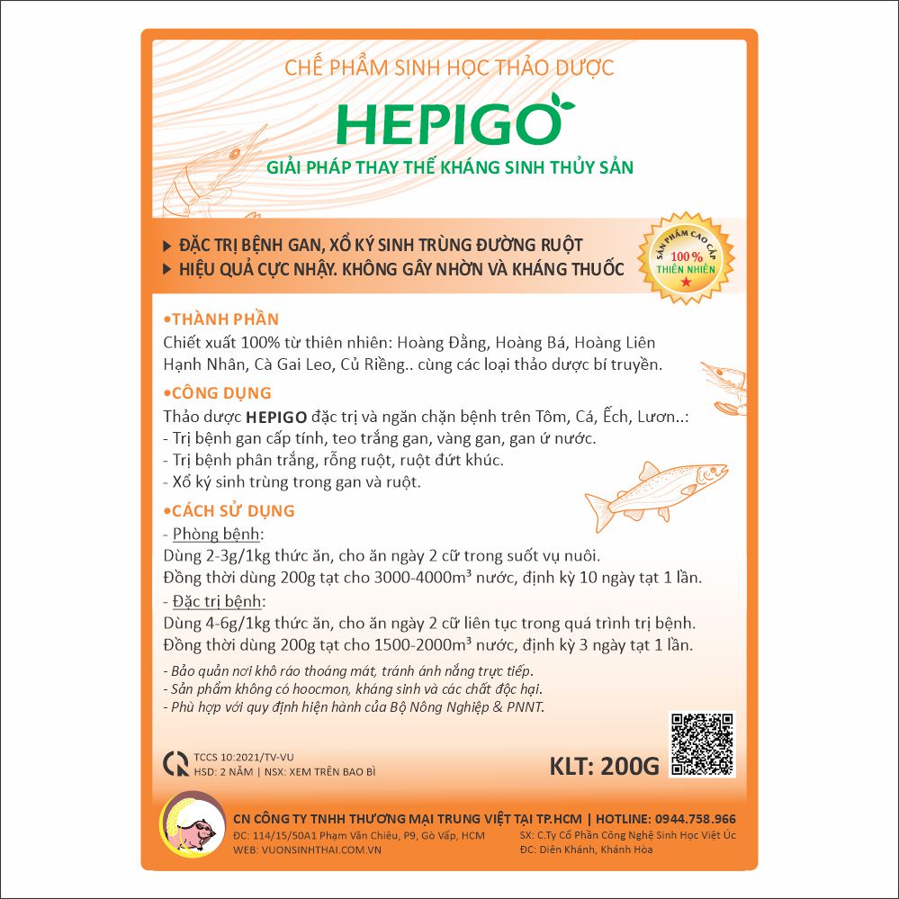 Thảo dược chuyên bệnh gan, xổ ký sinh trùng đường ruột Tôm Cá Ếch Lươn. HEPIGO. 100% tự nhiên. Thay thế cho Kháng Sinh
